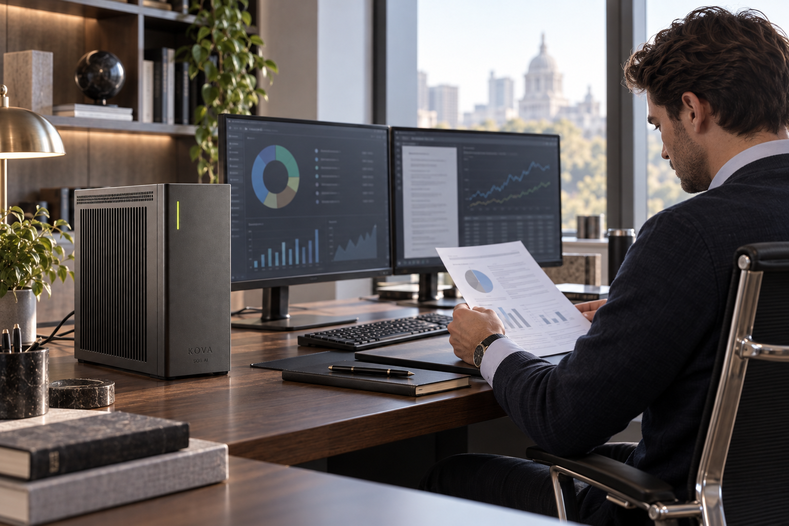 KOVA private AI box in a asset management workplace