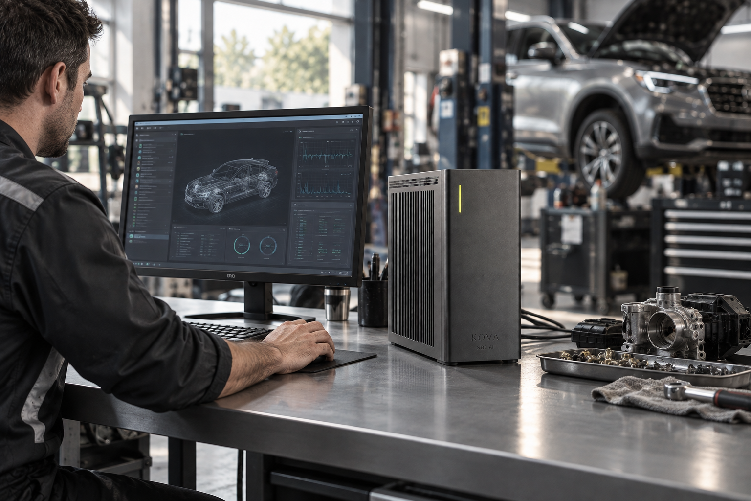 KOVA private AI box in a automotive & mobility workplace