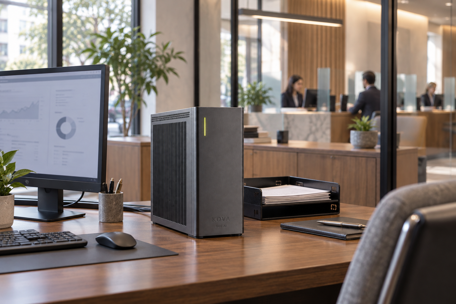 KOVA private AI box in a banking workplace