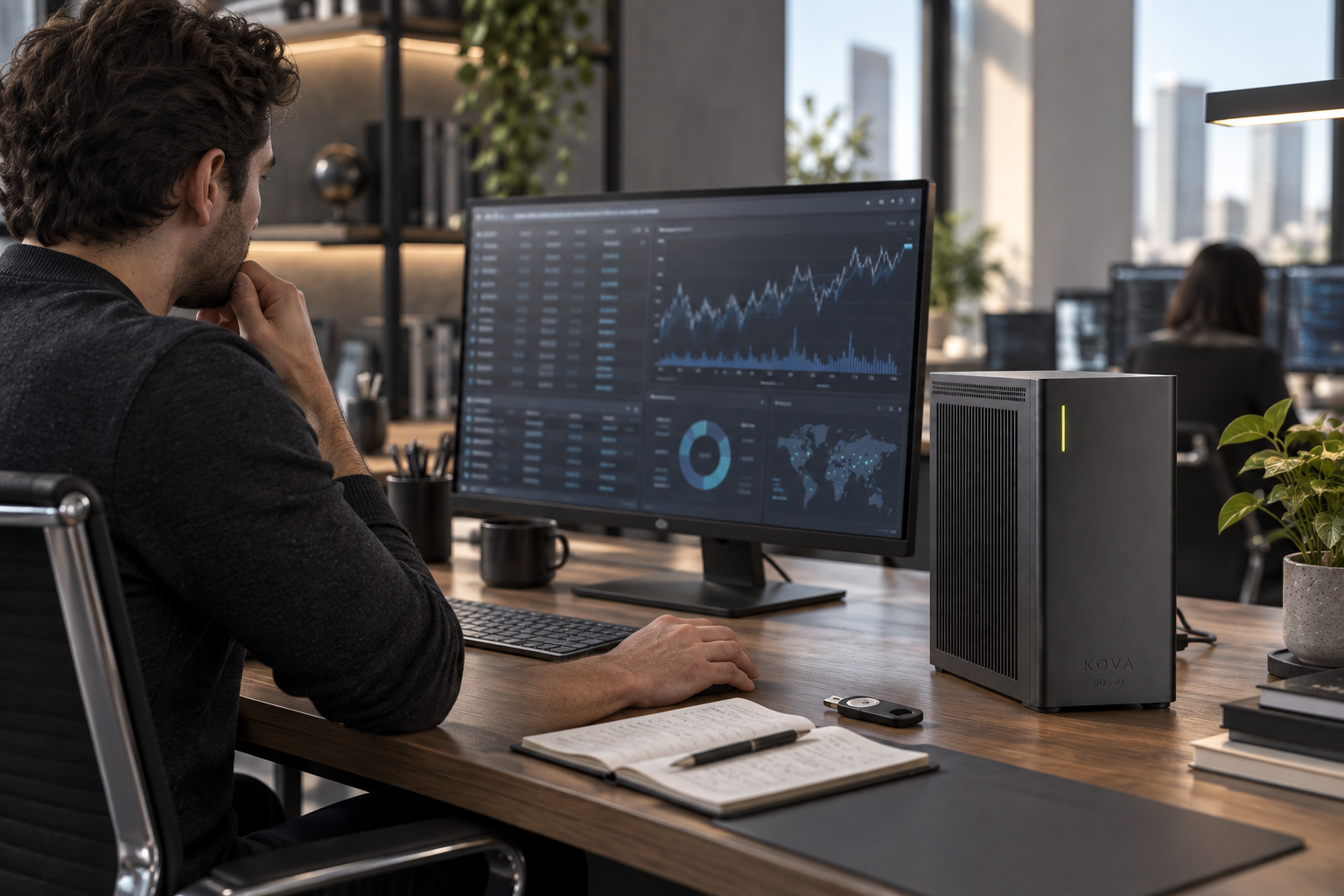 KOVA private AI box in a blockchain & digital assets workplace
