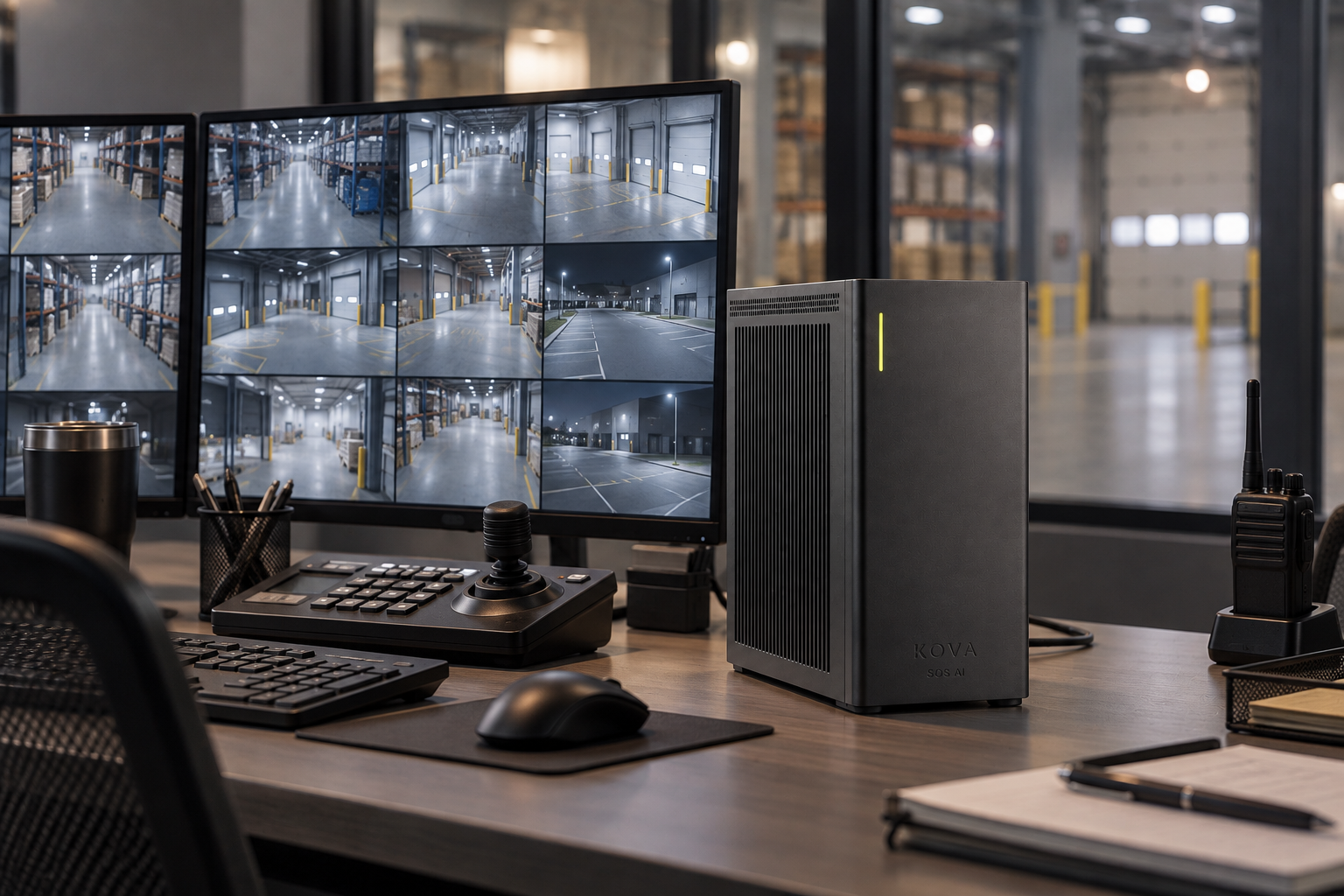 KOVA private AI box in a cctv & video surveillance workplace