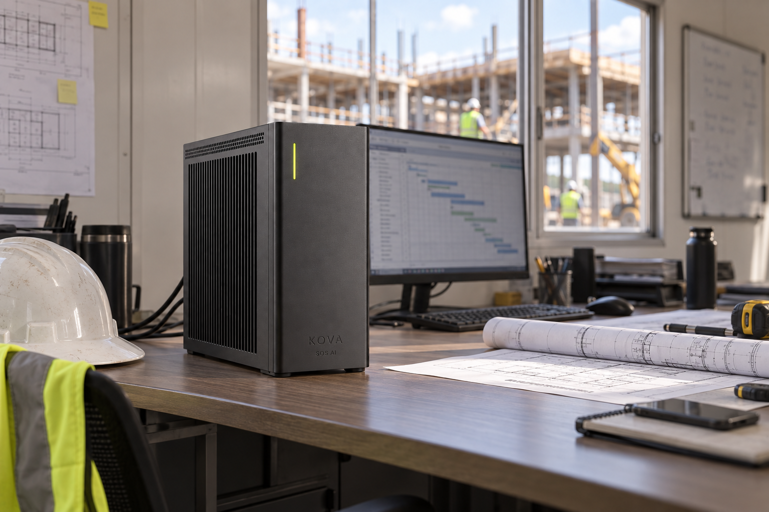 KOVA private AI box in a construction workplace