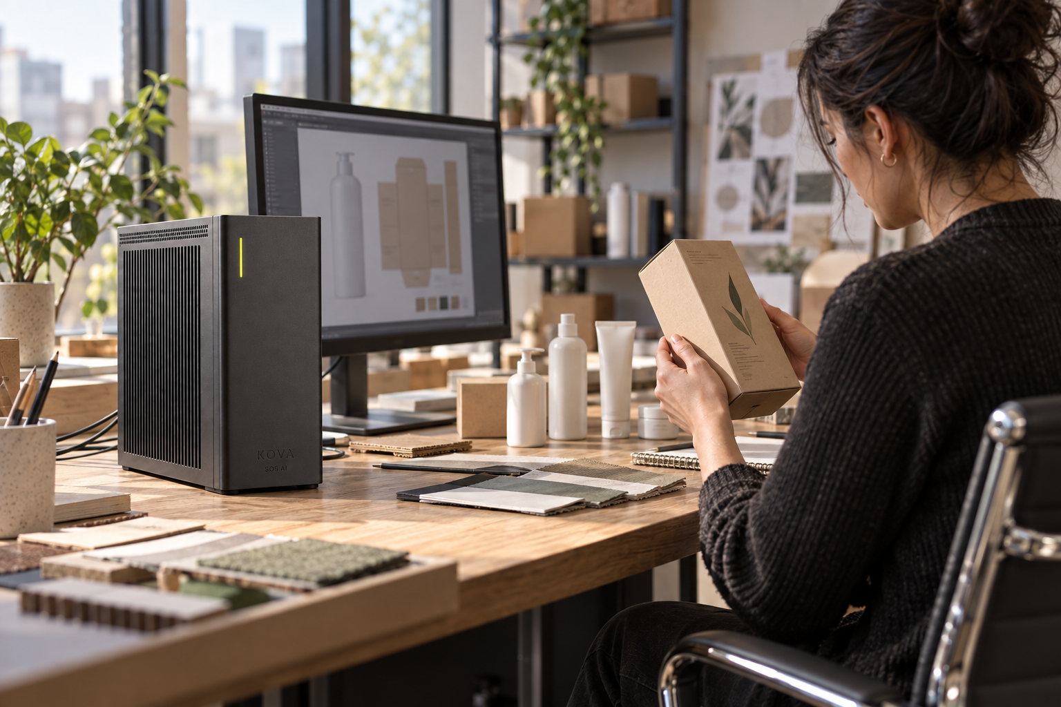 KOVA private AI box in a consumer packaged goods workplace