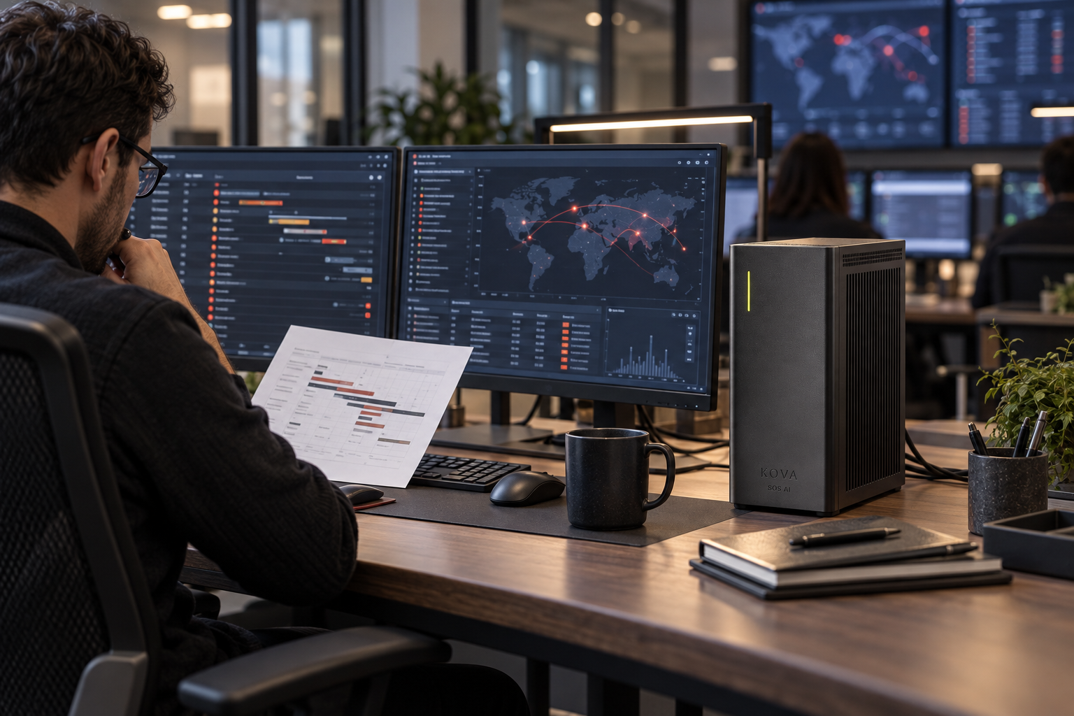 KOVA private AI box in a cybersecurity workplace