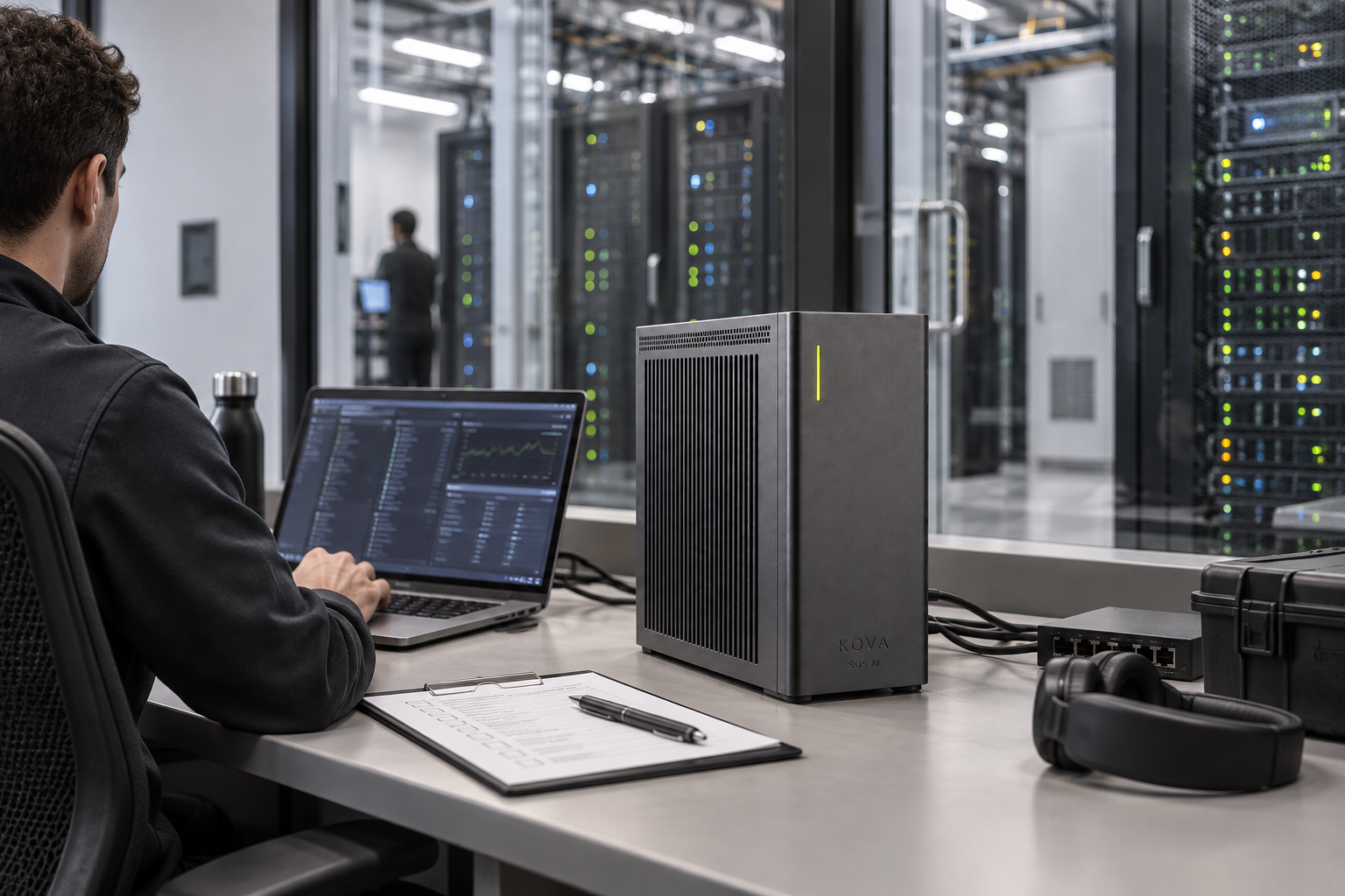 KOVA private AI box in a data centers & cloud infrastructure workplace