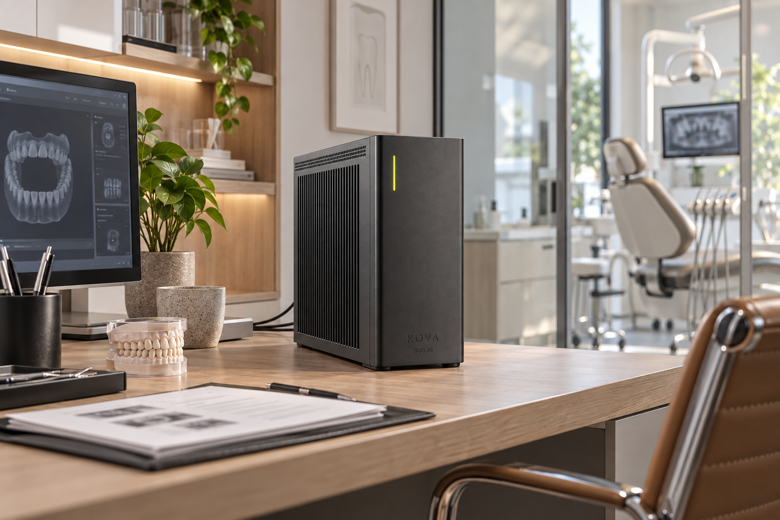 KOVA private AI box in a dental services workplace