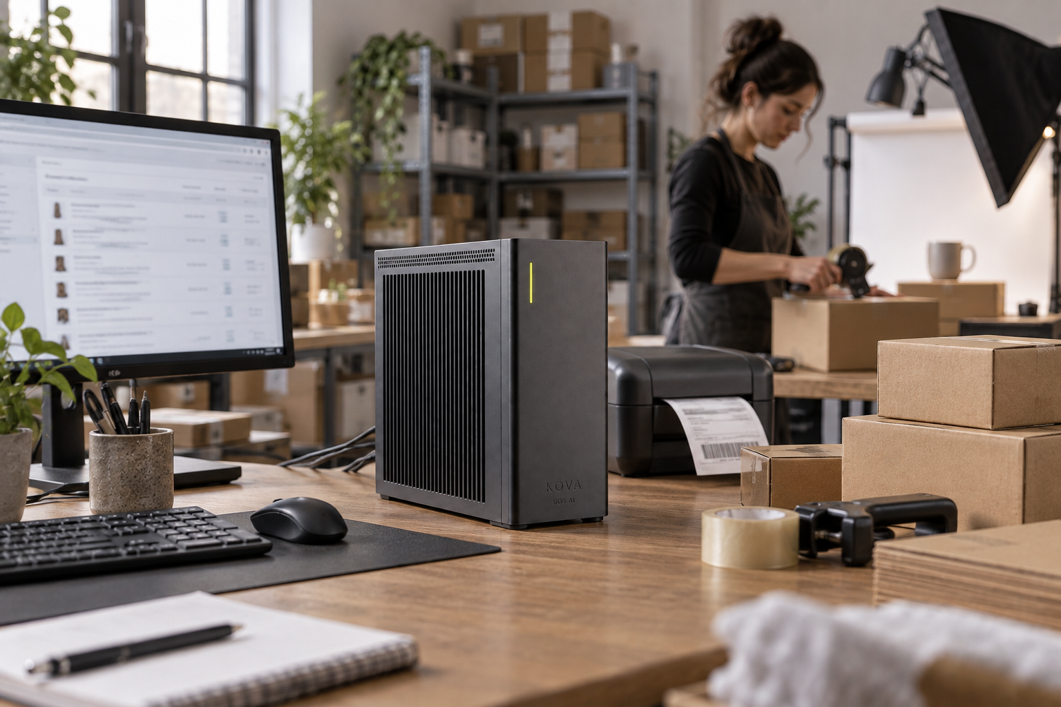 KOVA private AI box in a e-commerce workplace