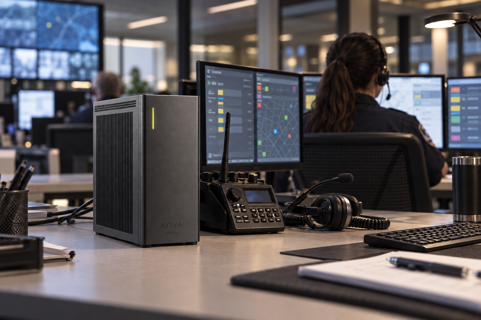 KOVA private AI box in a emergency services workplace