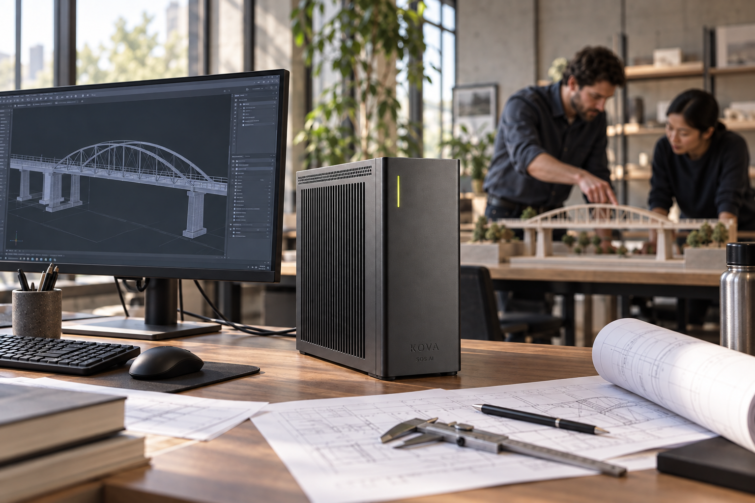 KOVA private AI box in a engineering workplace