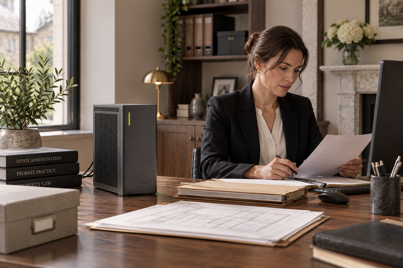 KOVA private AI box in a estate & probate services workplace