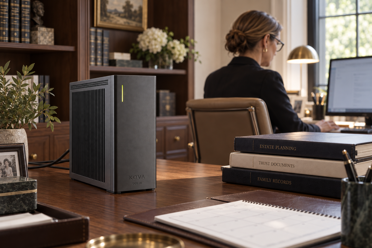 KOVA private AI box in a family offices workplace