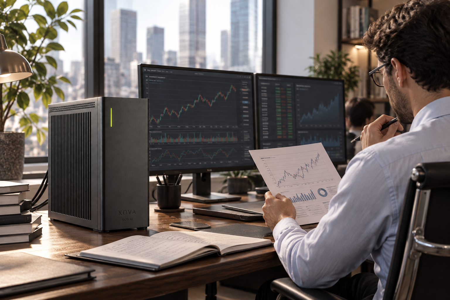 KOVA private AI box in a financial services workplace