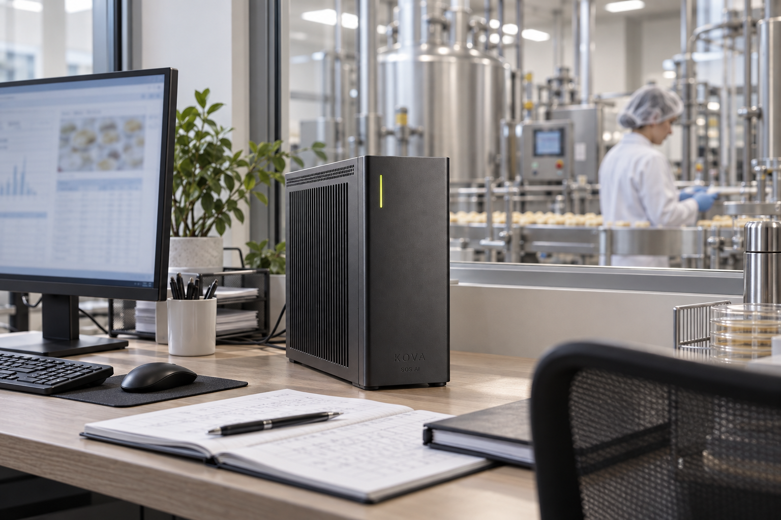 KOVA private AI box in a food & beverage workplace