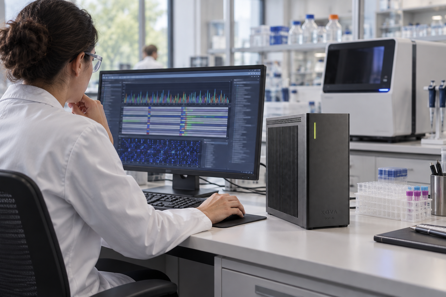 KOVA private AI box in a genomics workplace