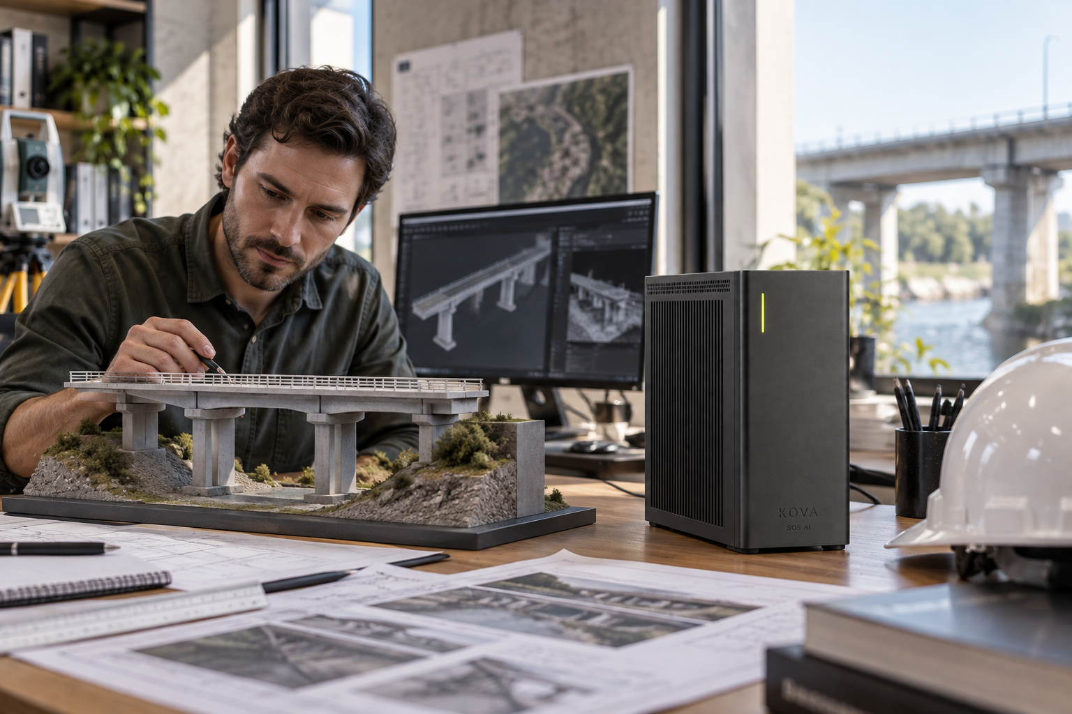 KOVA private AI box in a infrastructure engineering workplace