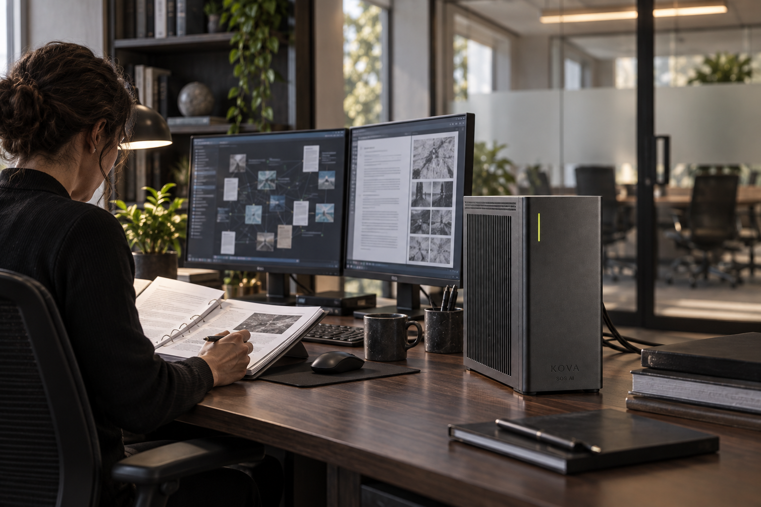 KOVA private AI box in a intelligence & national security workplace