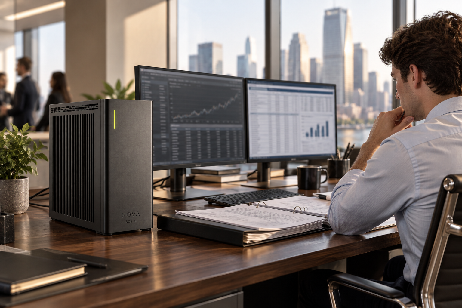 KOVA private AI box in a investment banking workplace