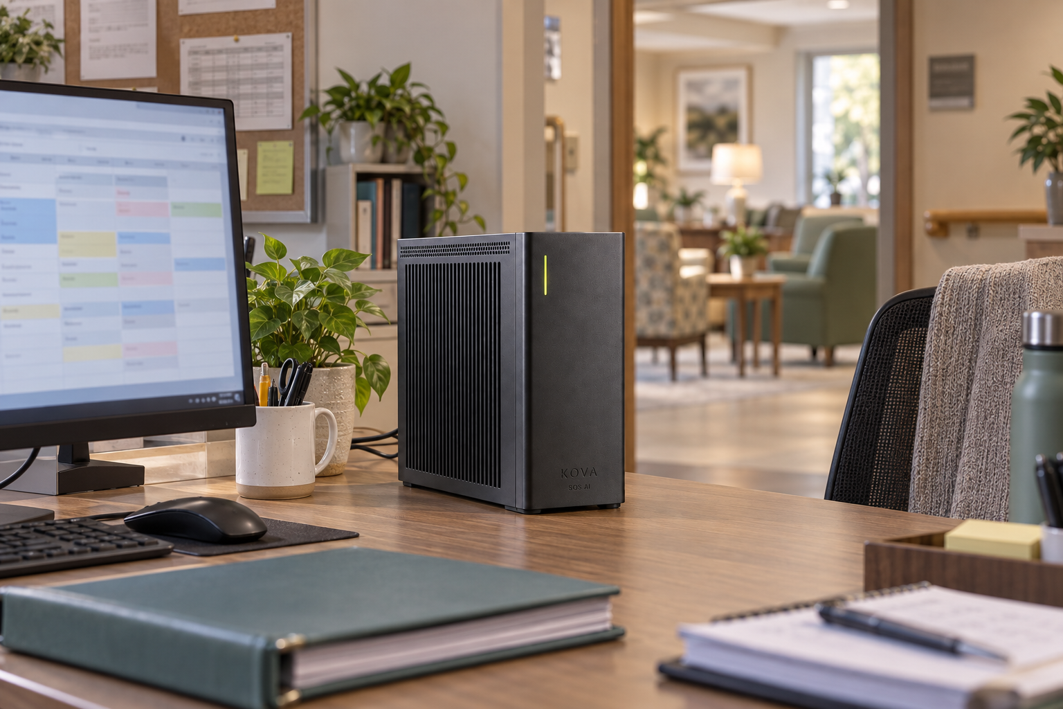 KOVA private AI box in a long-term care & home care workplace