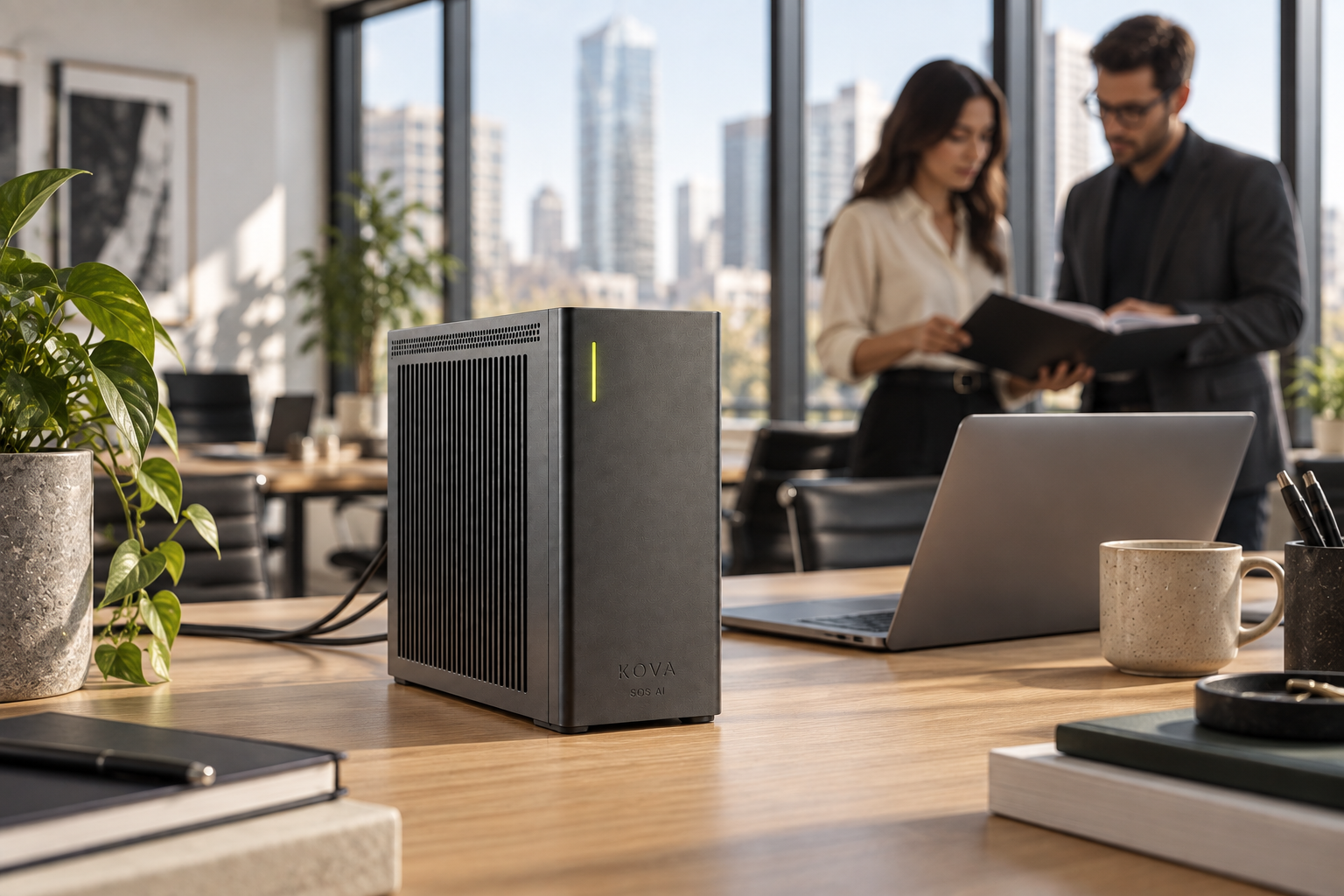 KOVA private AI box by SOS AI in a professional services office