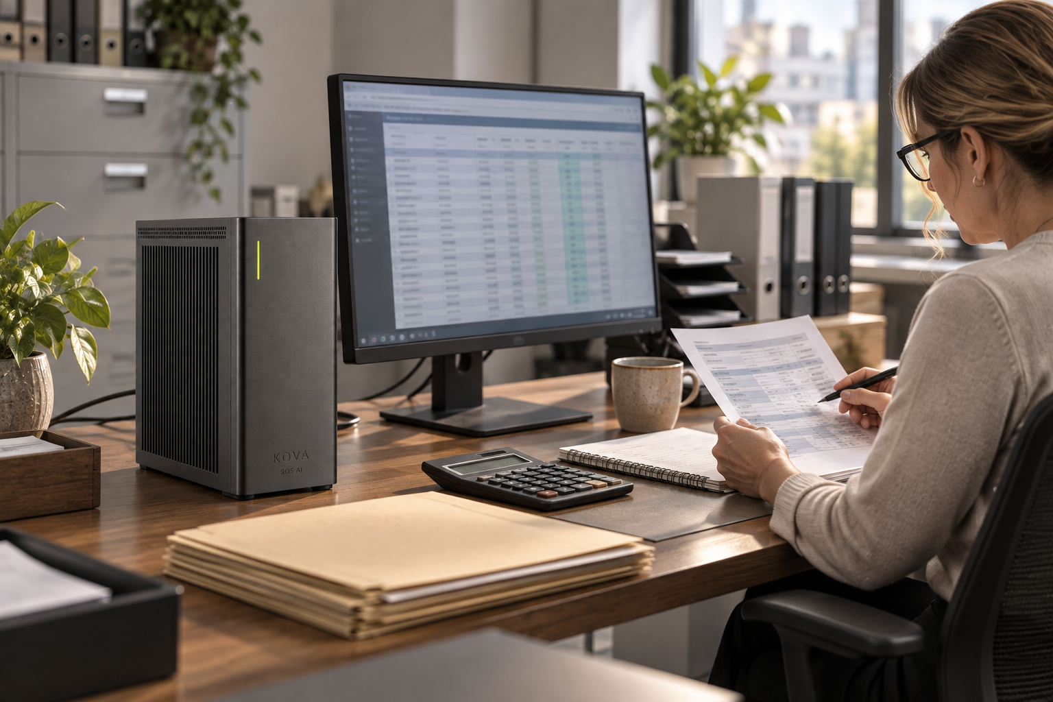 KOVA private AI box in a payroll & benefits workplace