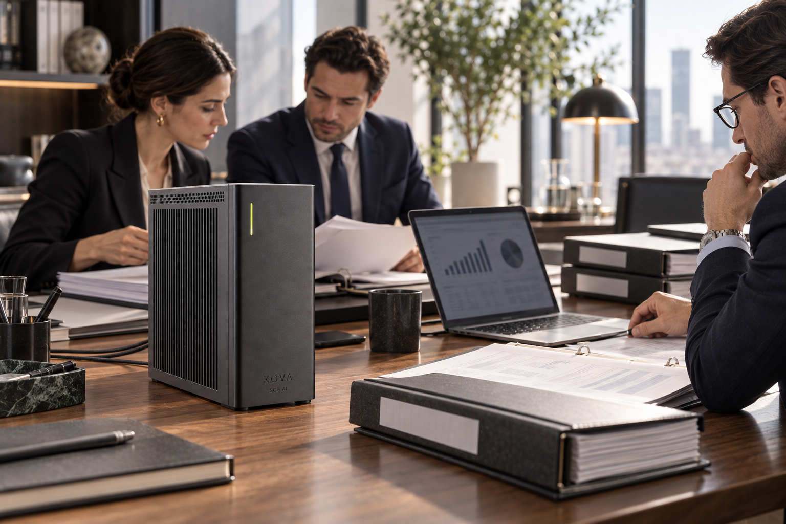 KOVA private AI box in a private equity workplace