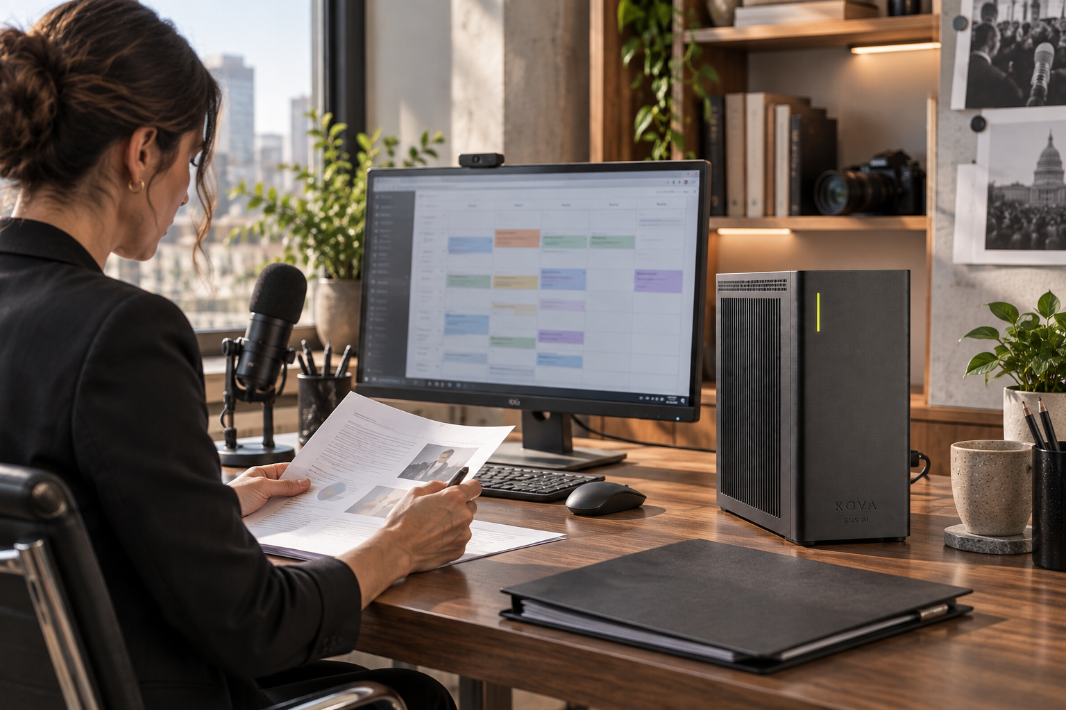 KOVA private AI box in a public relations & communications workplace