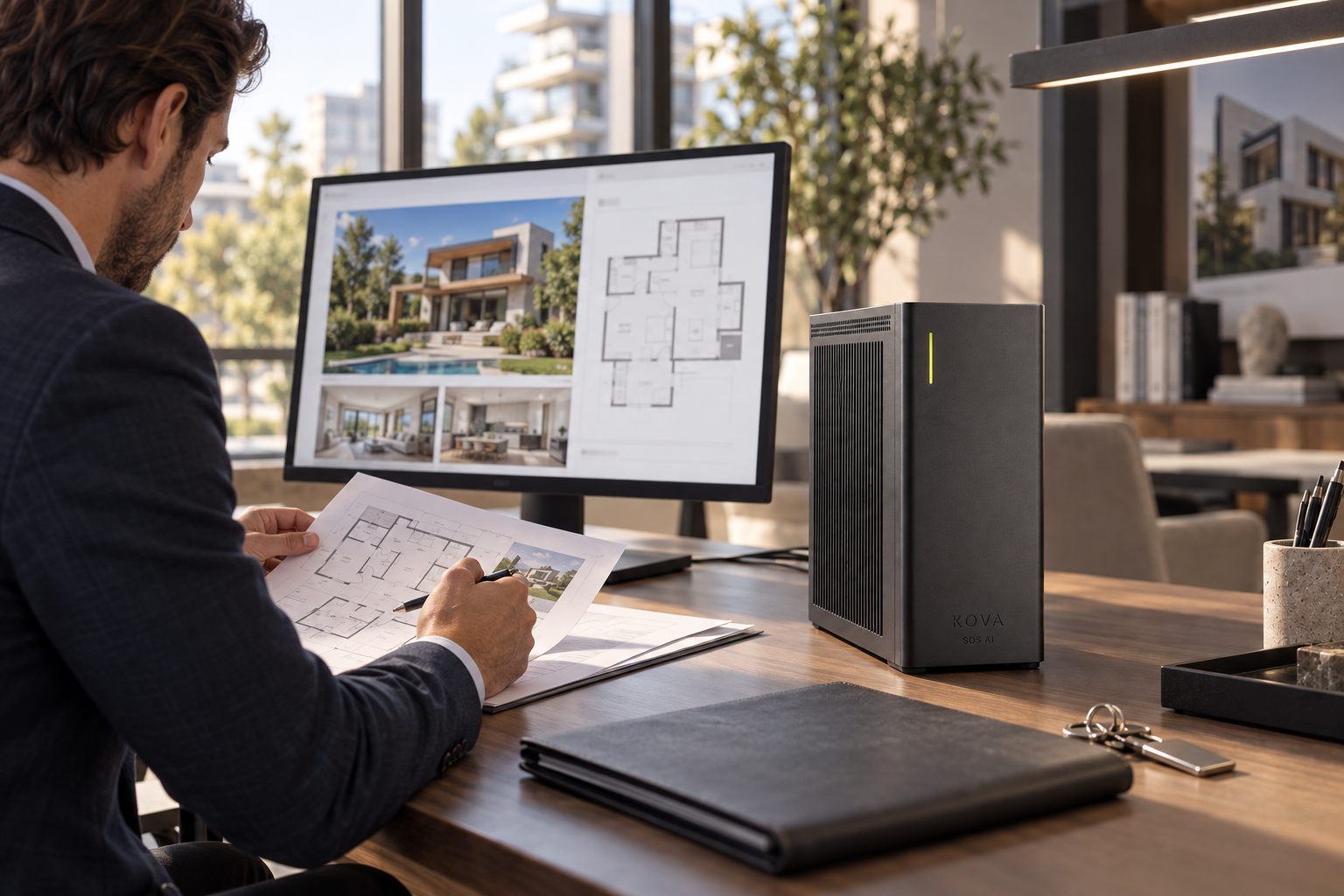 KOVA private AI box in a real estate workplace