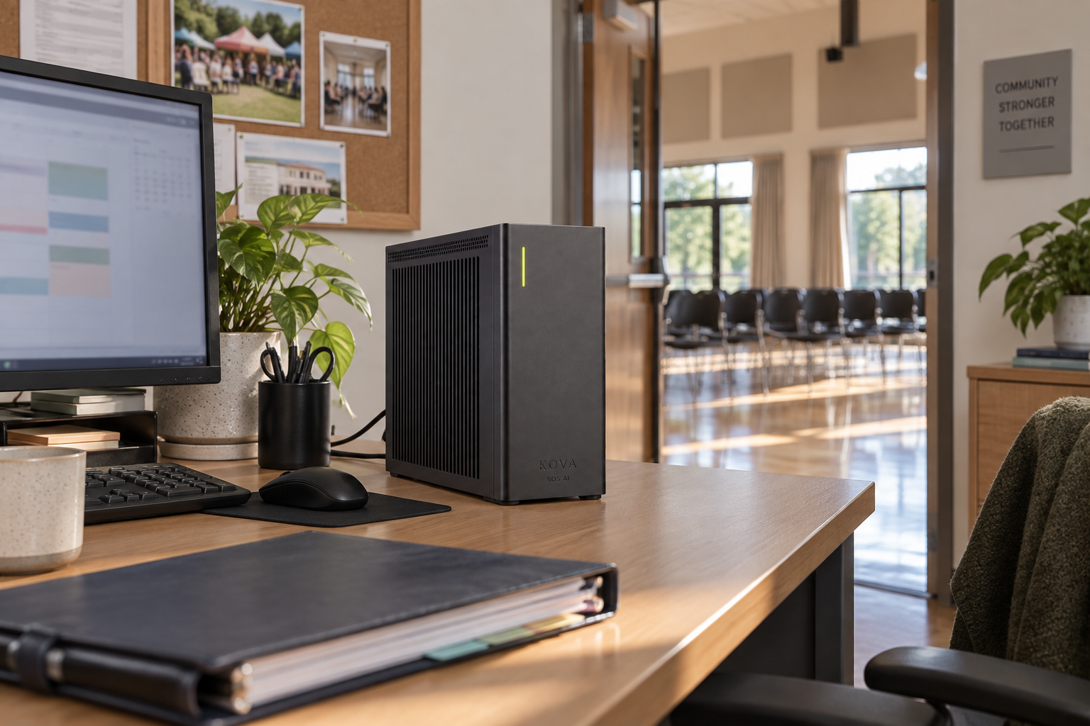 KOVA private AI box in a religious & community organizations workplace