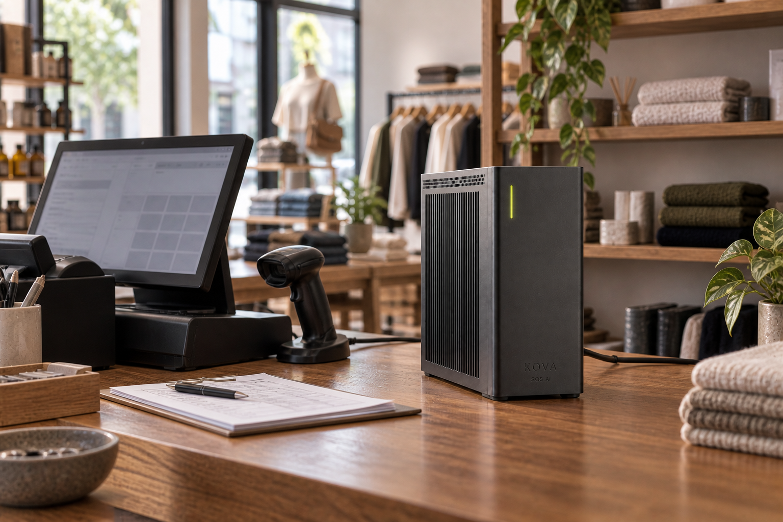 KOVA private AI box in a retail workplace