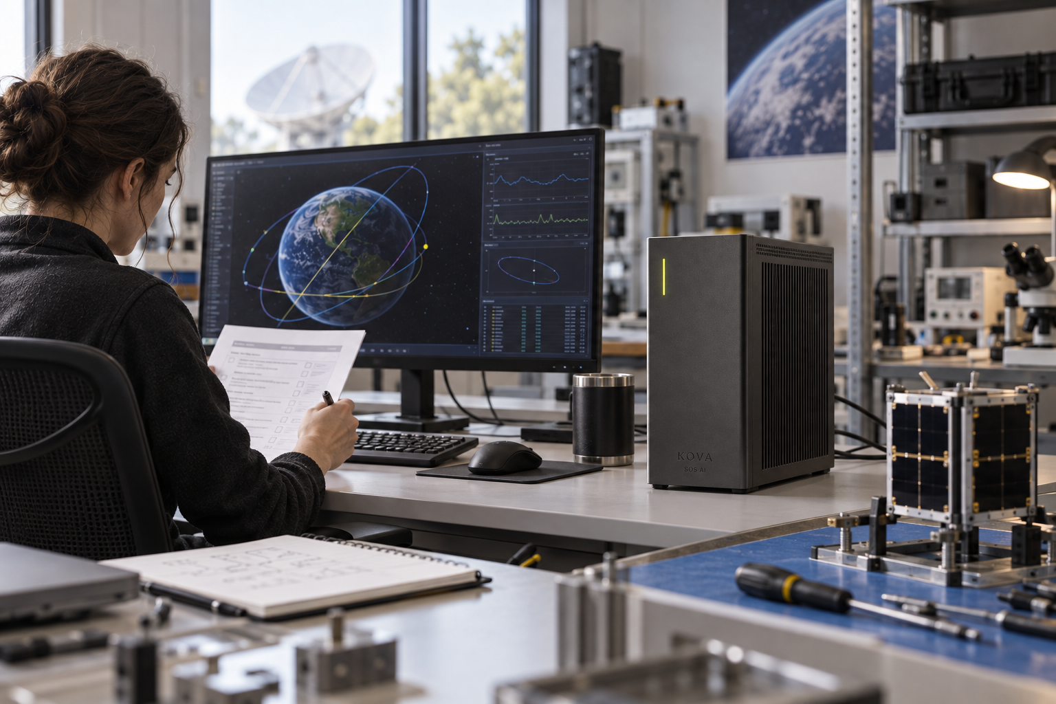 KOVA private AI box in a satellite & space workplace