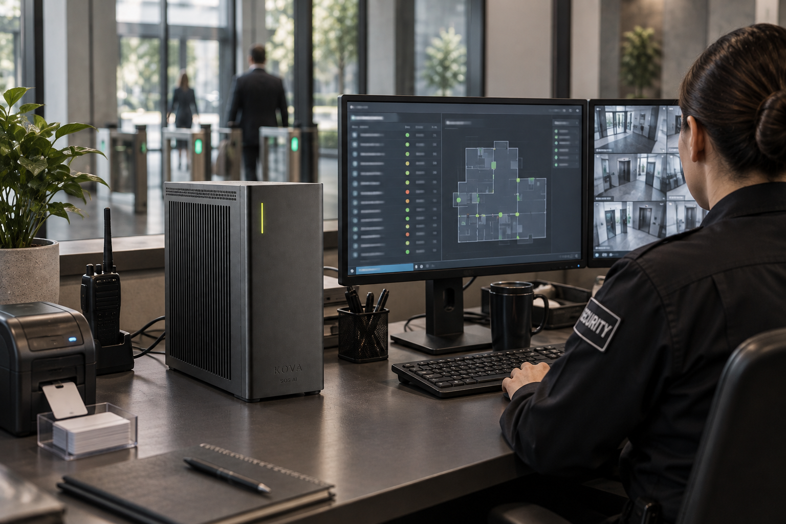 KOVA private AI box in a security & physical security workplace