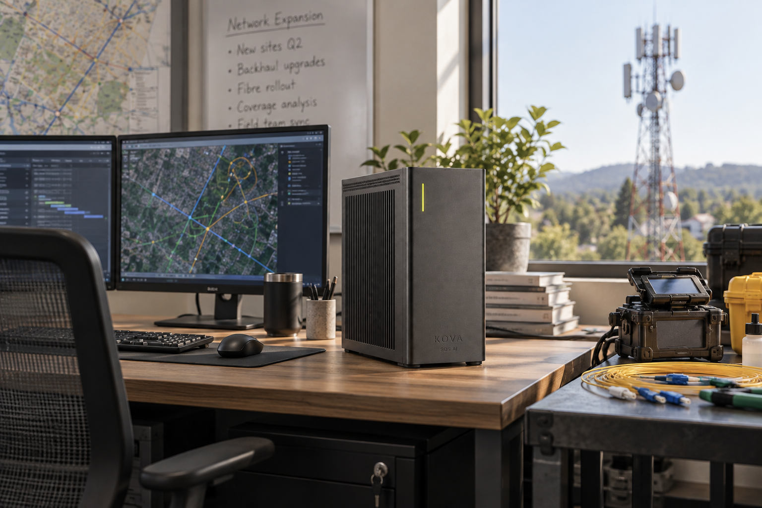 KOVA private AI box in a telecommunications infrastructure workplace