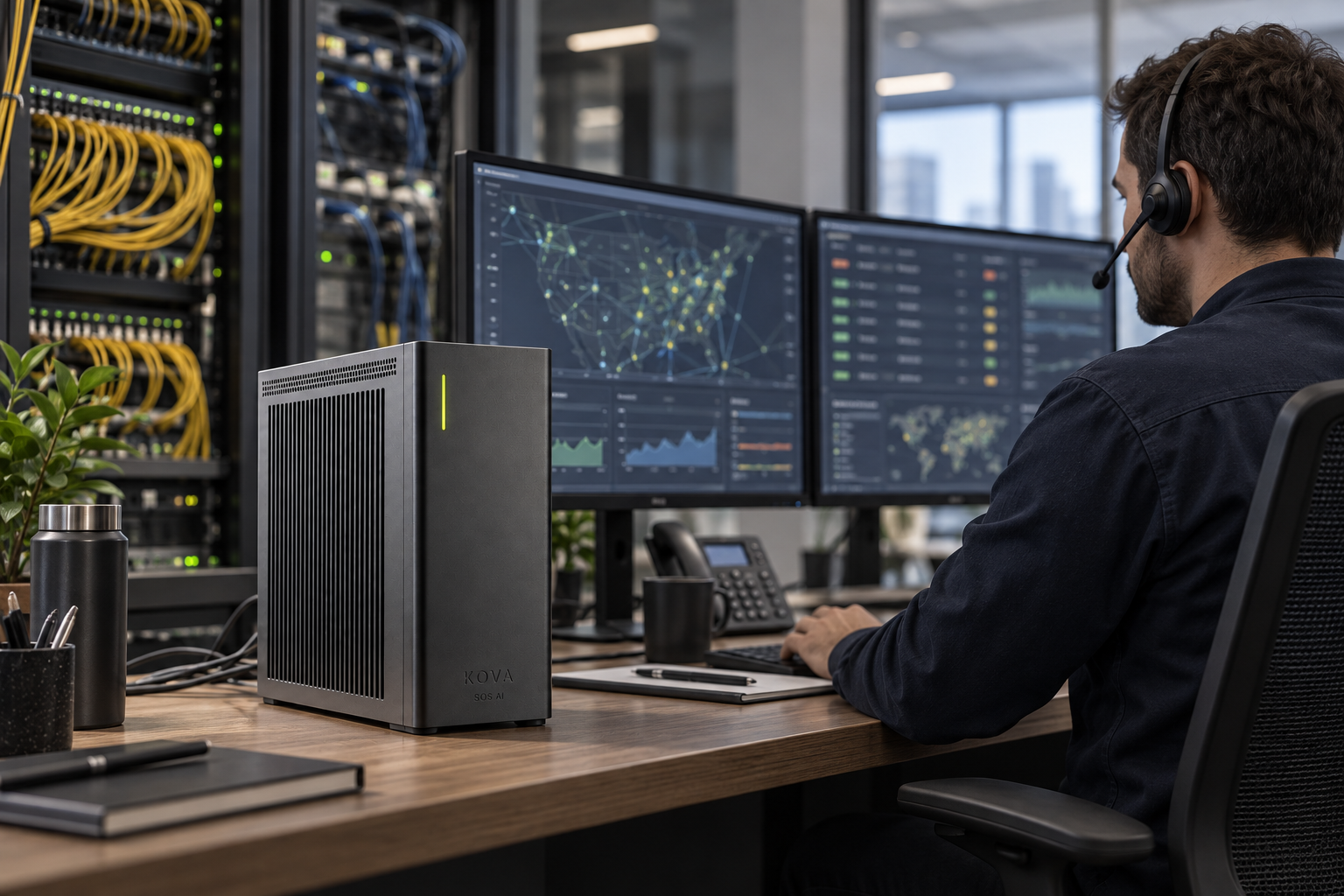 KOVA private AI box in a telecommunications workplace
