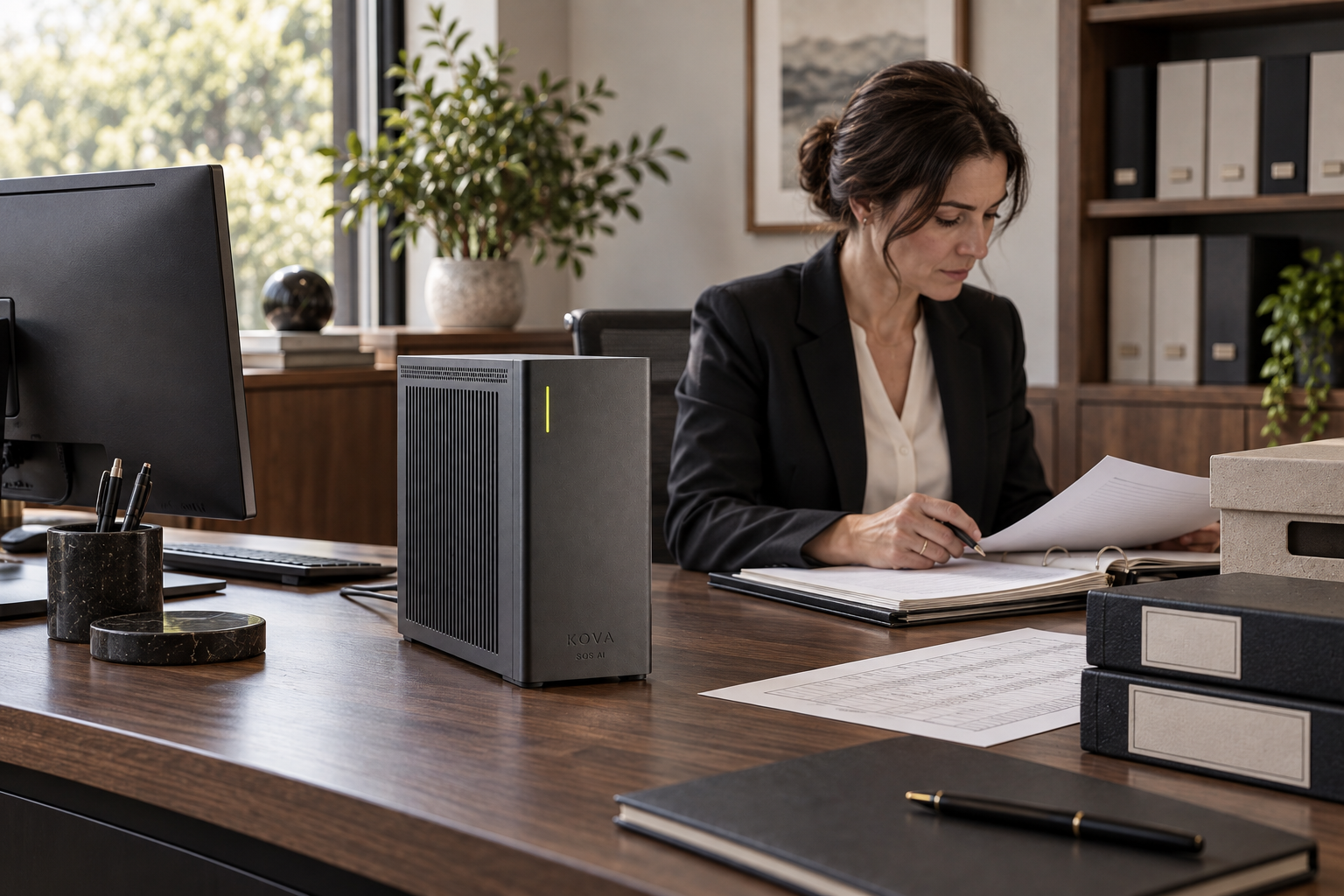 KOVA private AI box in a trust & fiduciary services workplace