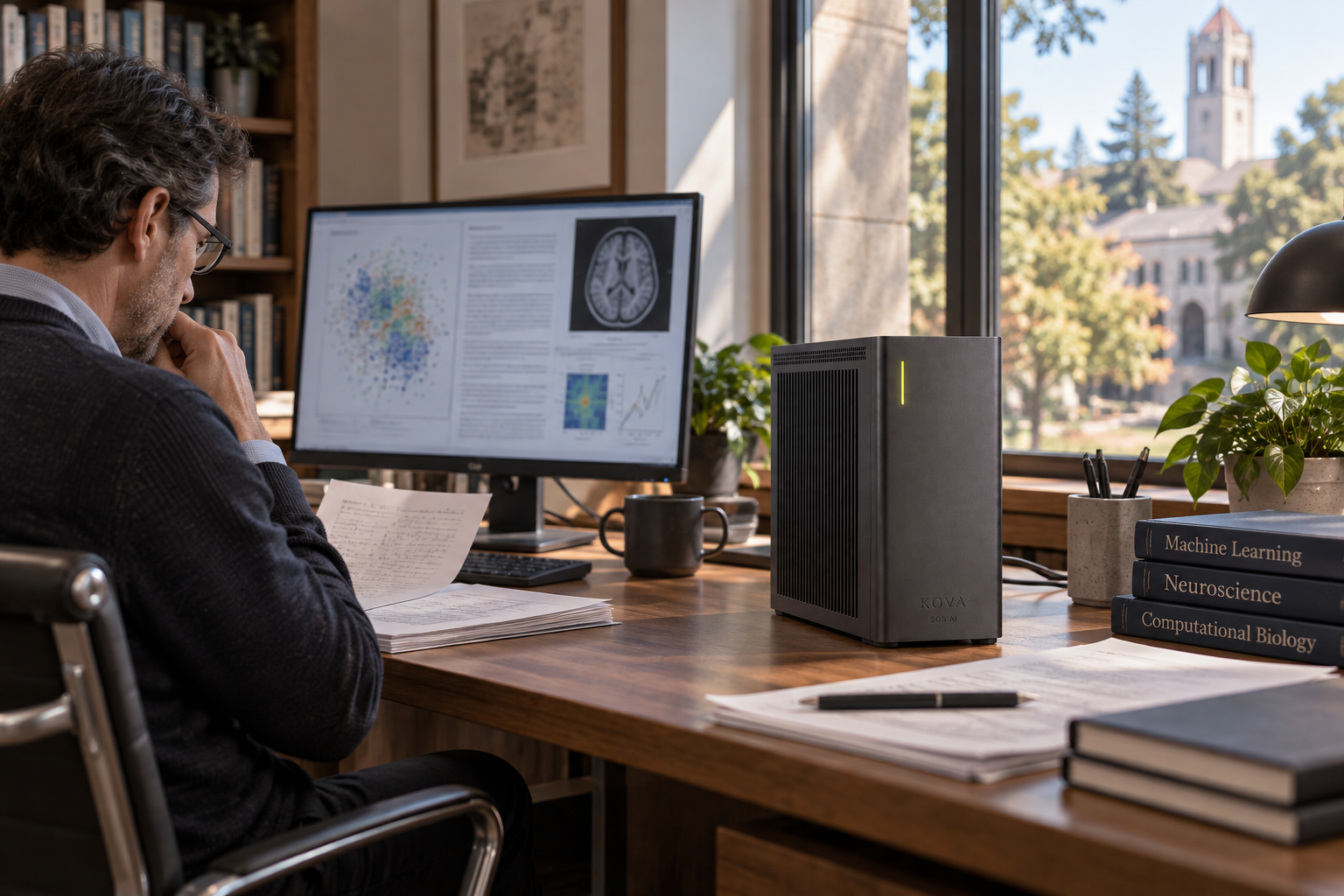 KOVA private AI box in a universities & academic research workplace