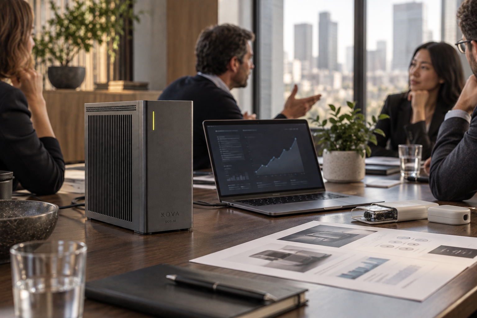 KOVA private AI box in a venture capital workplace