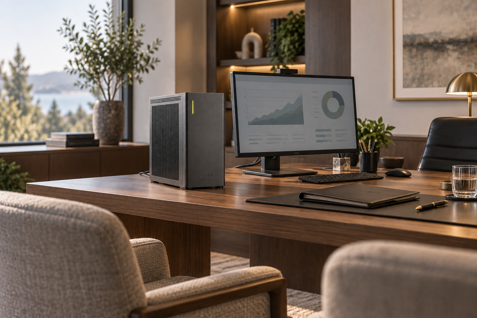 KOVA private AI box in a wealth management workplace